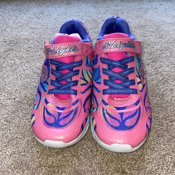 Sketchers slip on sneakers, wild metallic pink/purple pattern, size 2 youth - Picture 2 of 9